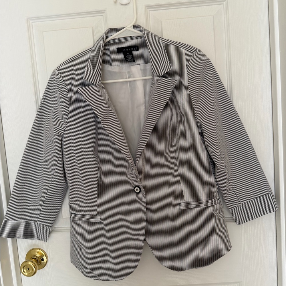 Grace Navy and White Pinstripe Blazer